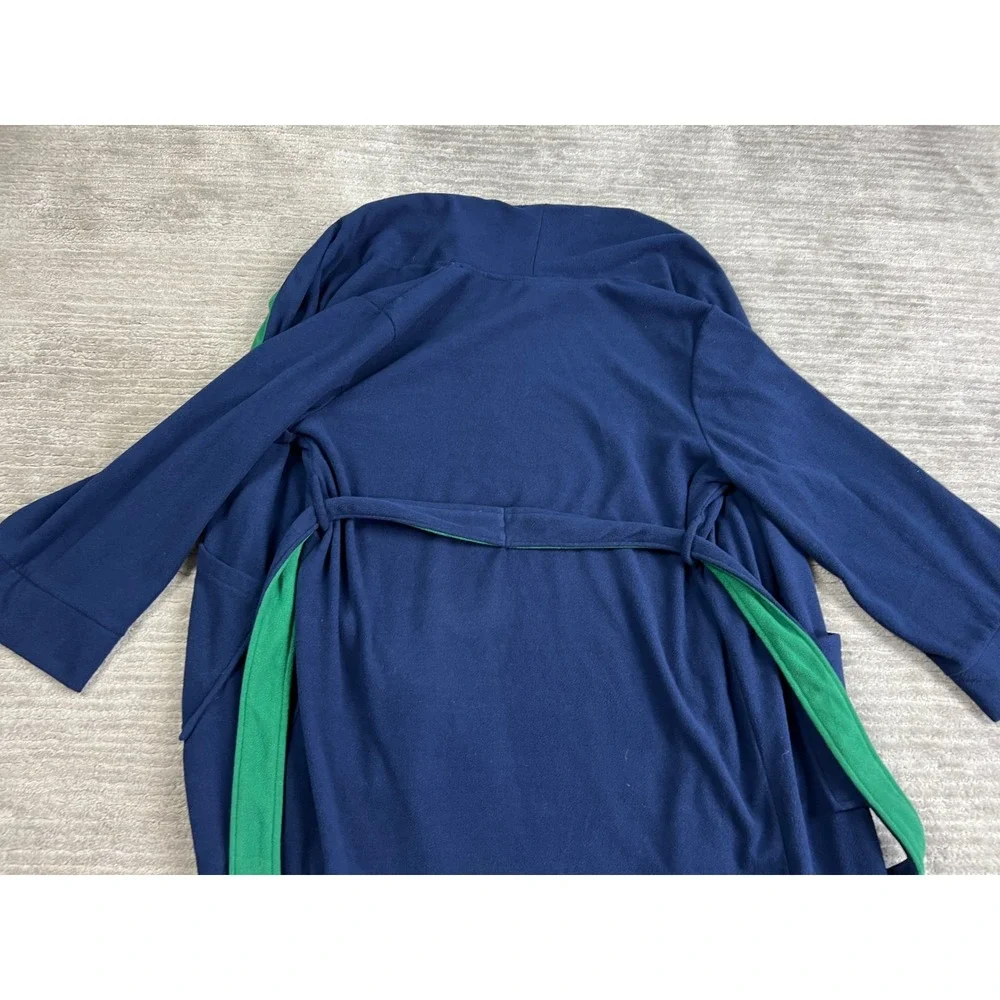 Cherokee Robe Kids Medium 8-10 Navy Blue Green Fleece Sleepwear Shawl Collar Tie